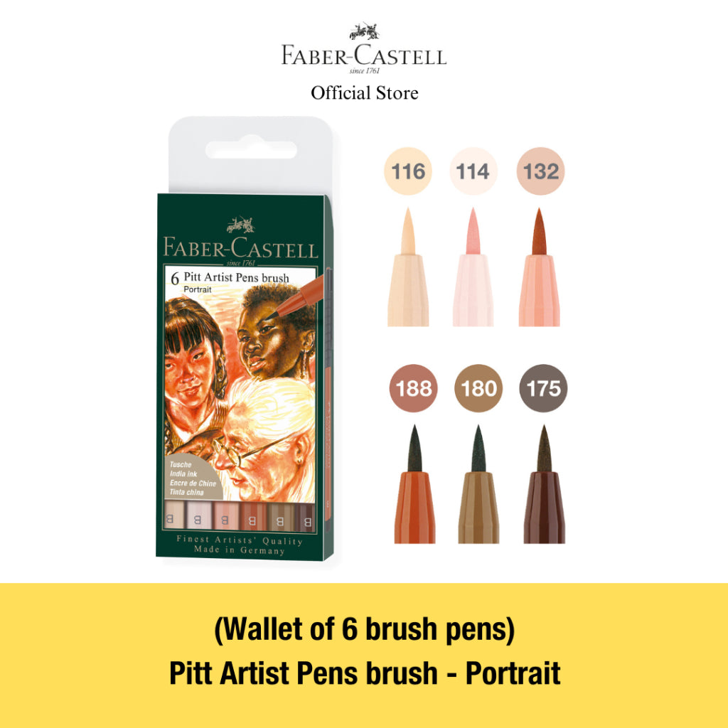 Pitt Artist Brush Pens, Assorted Colour Sets - Set of 4/6/8