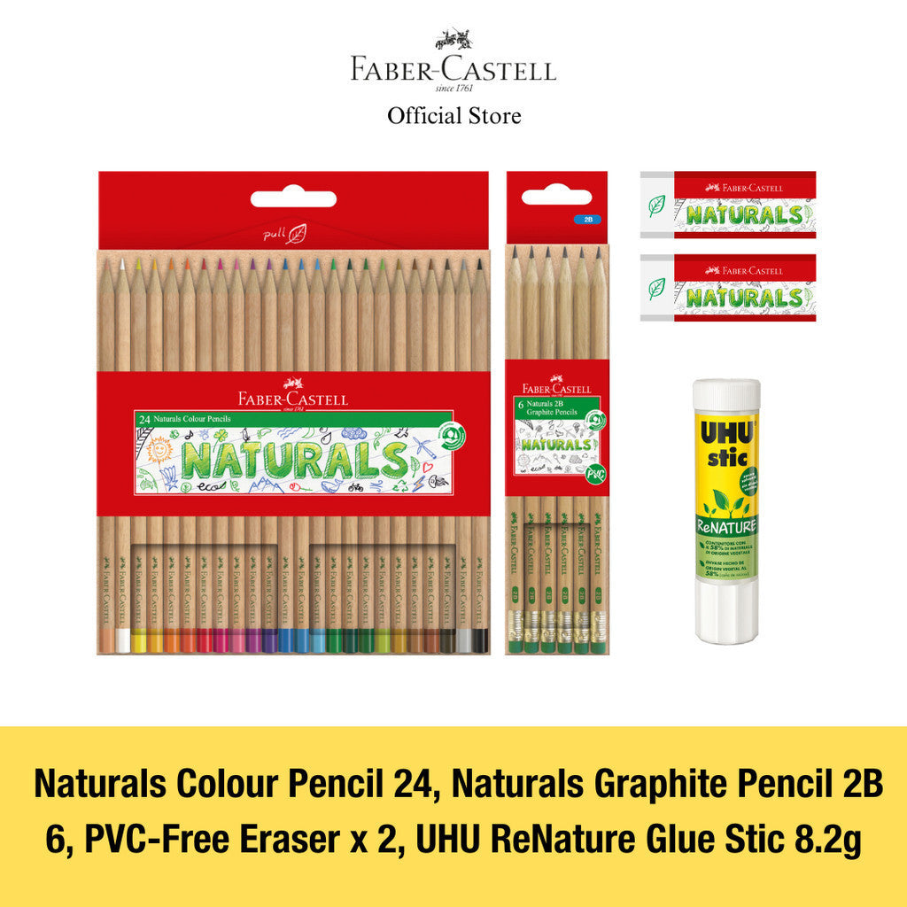Naturals Stationery Set (Colour Pencils,Pencil,Eraser,Glue)
