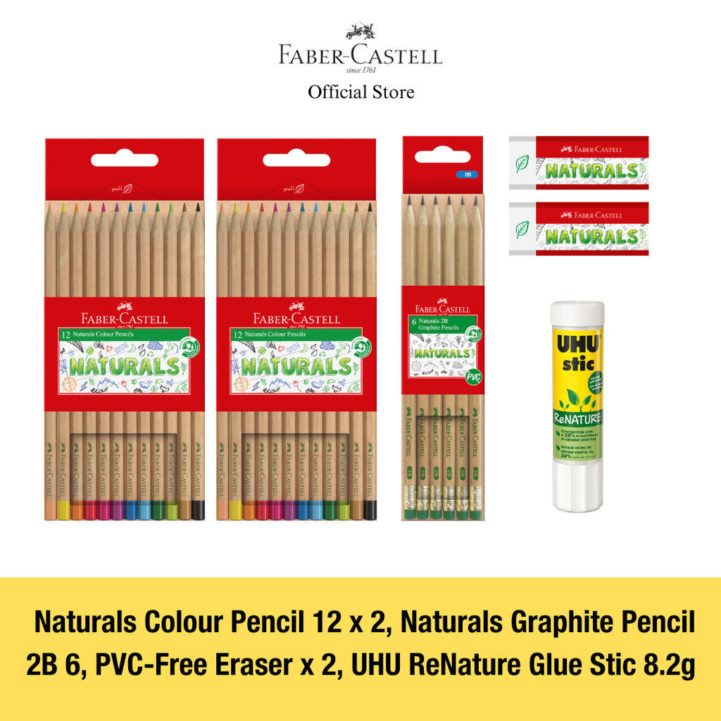 Naturals Stationery Set (Colour Pencils,Pencil,Eraser,Glue)