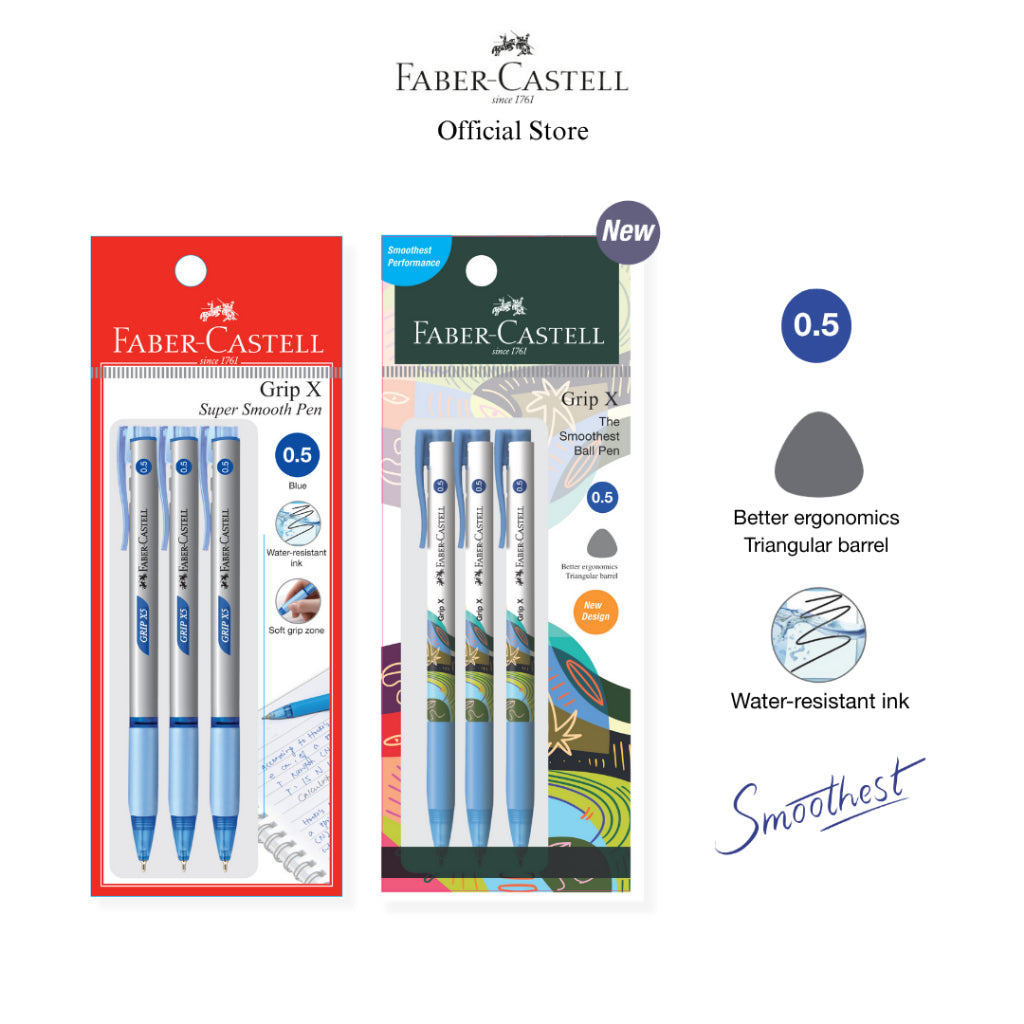 Grip X Ball Pen X5 (0.5mm) X7 (0.7mm) X10 (1.0mm) Pack of 3 - Blue, Black, Red