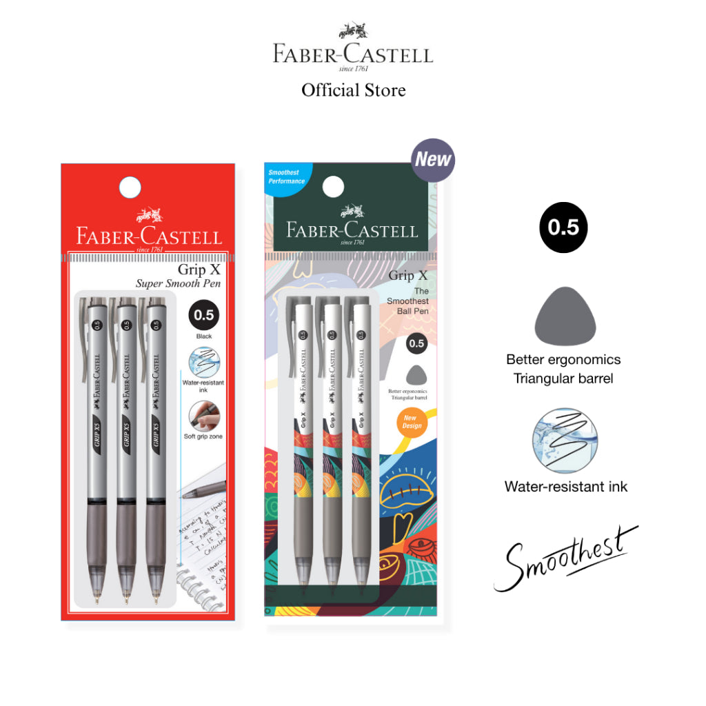 Grip X Ball Pen X5 (0.5mm) X7 (0.7mm) X10 (1.0mm) Pack of 3 - Blue, Black, Red