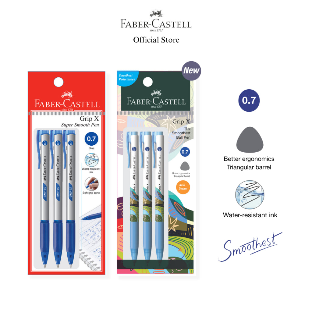 Grip X Ball Pen X5 (0.5mm) X7 (0.7mm) X10 (1.0mm) Pack of 3 - Blue, Black, Red