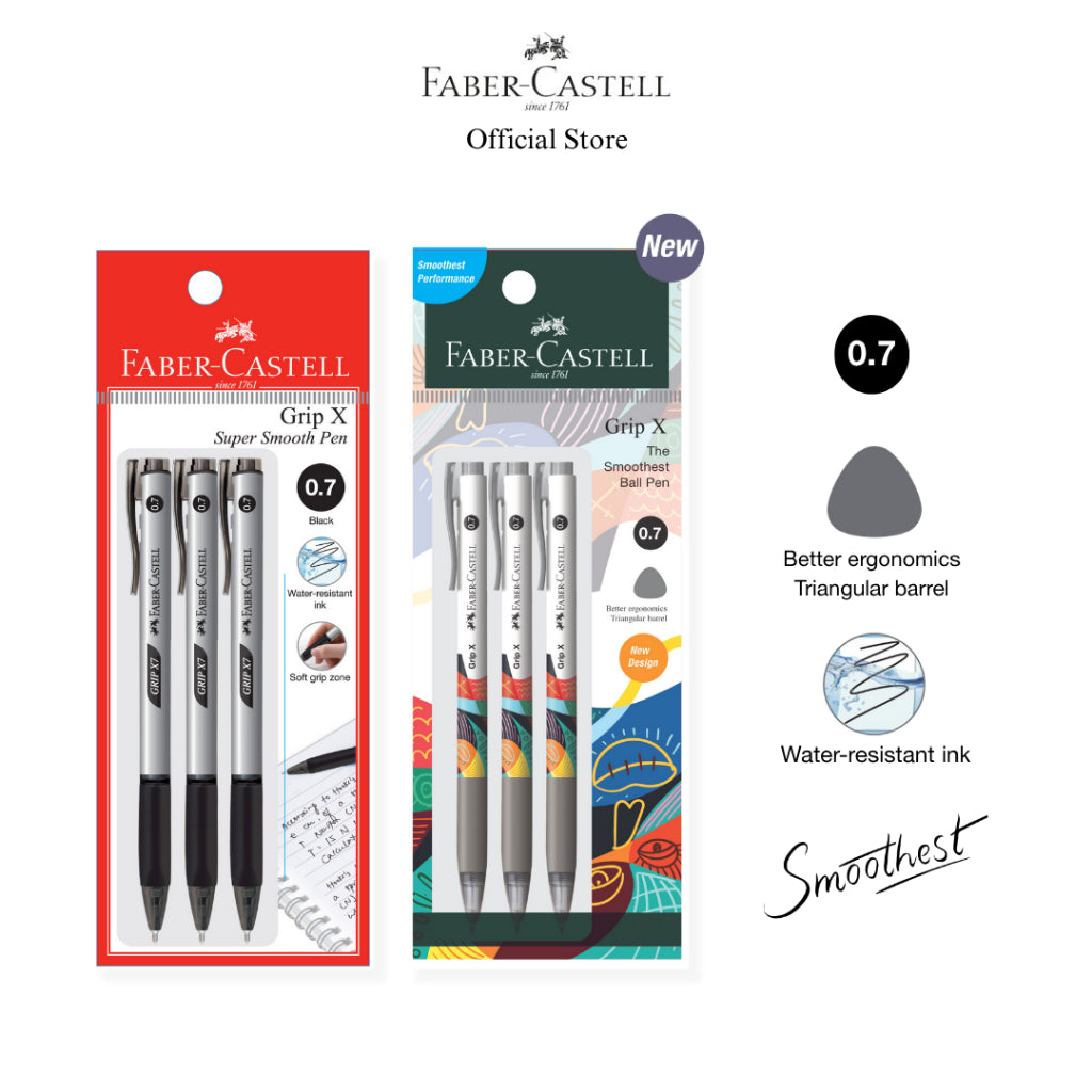 Grip X Ball Pen X5 (0.5mm) X7 (0.7mm) X10 (1.0mm) Pack of 3 - Blue, Black, Red