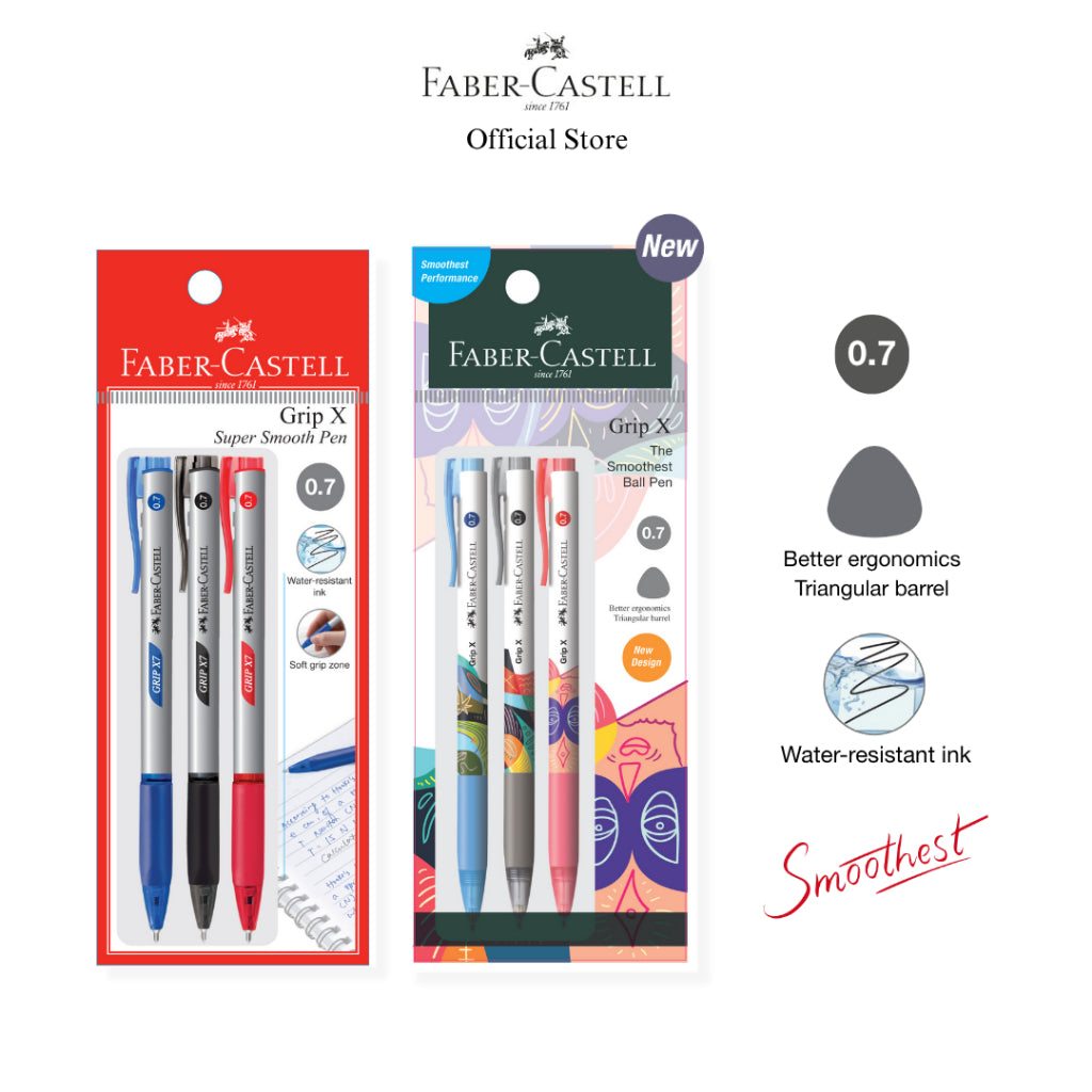 Grip X Ball Pen X5 (0.5mm) X7 (0.7mm) X10 (1.0mm) Pack of 3 - Blue, Black, Red