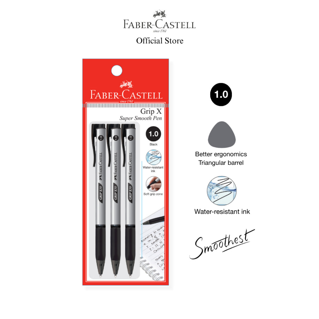 Grip X Ball Pen X5 (0.5mm) X7 (0.7mm) X10 (1.0mm) Pack of 3 - Blue, Black, Red