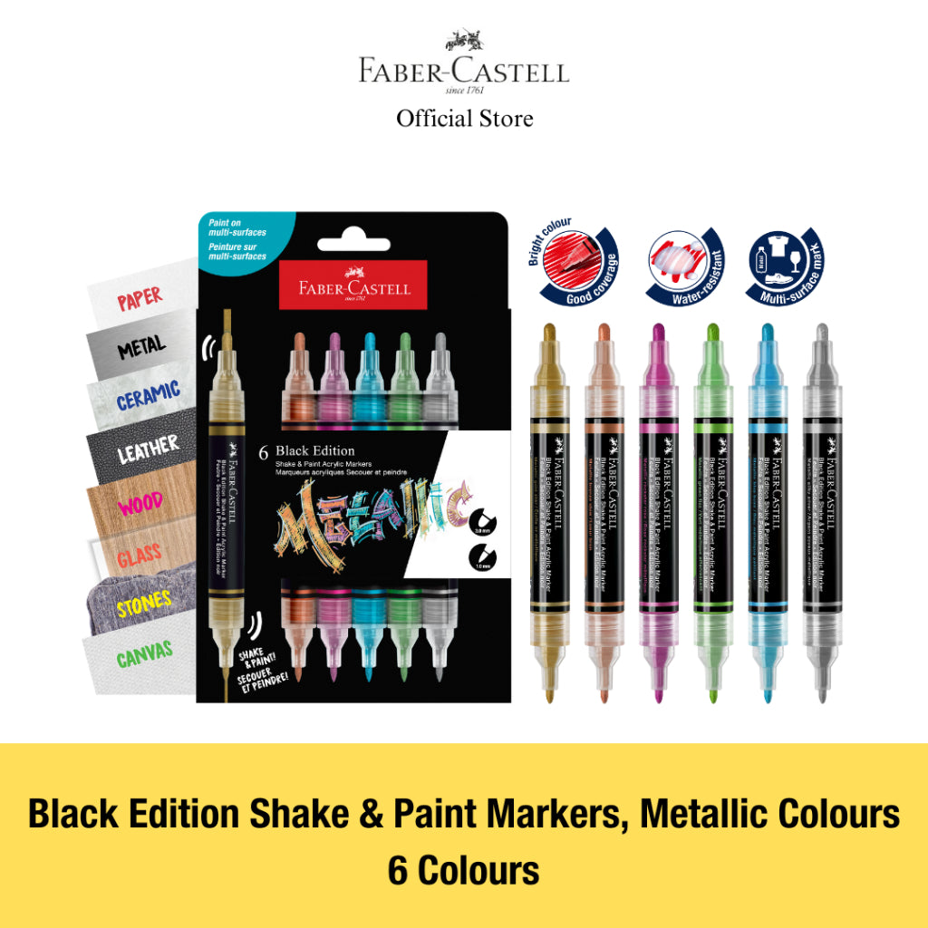 Black Edition Shake & Paint Acrylic Markers, Neon/Classic/Metallic - 4/6 Colours