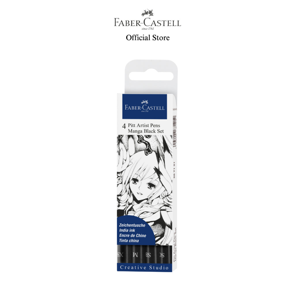 Pitt Artist Pen India Ink Pen, Mange Set, Wallet of 4