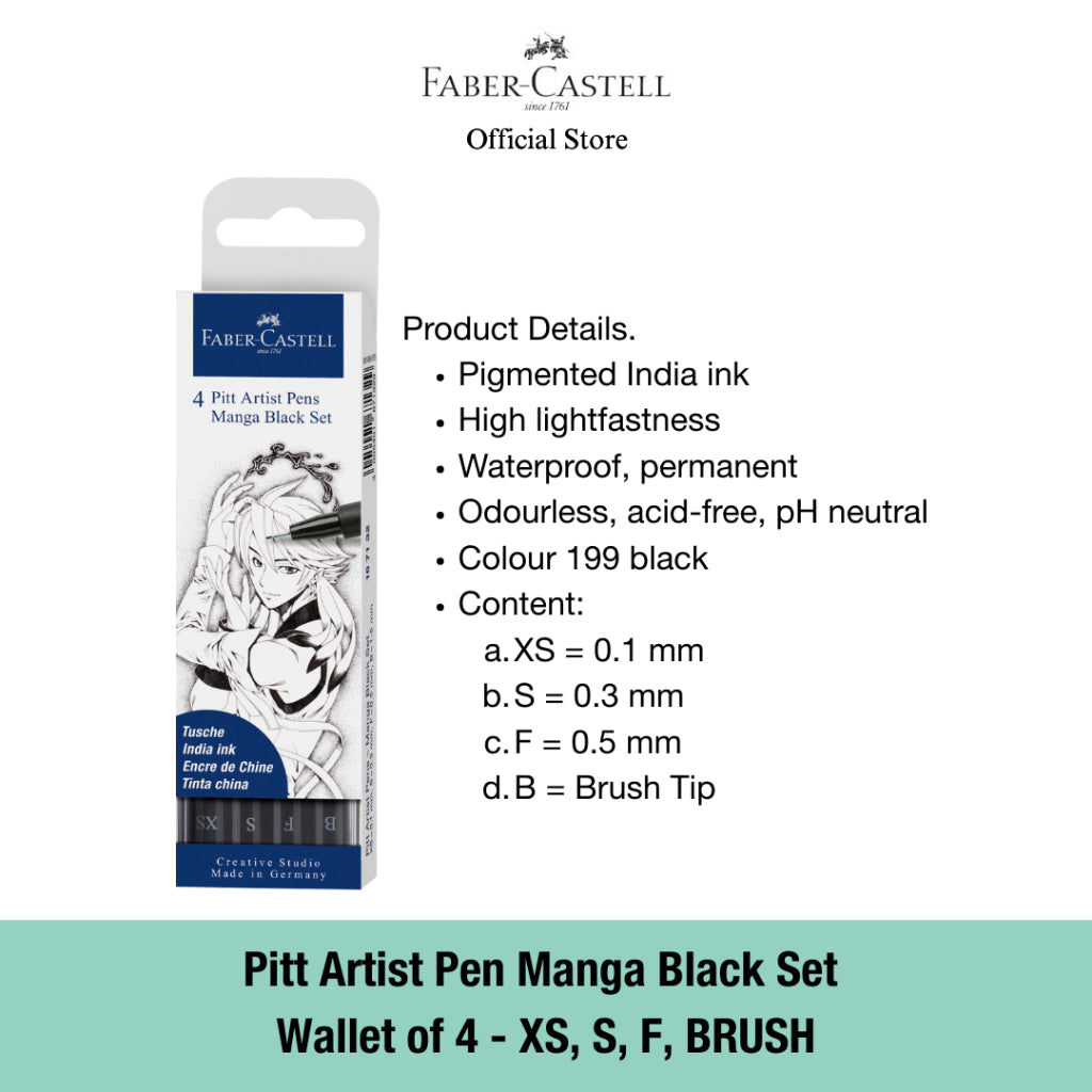 Pitt Artist Pen India Ink Pen, Mange Set, Wallet of 4