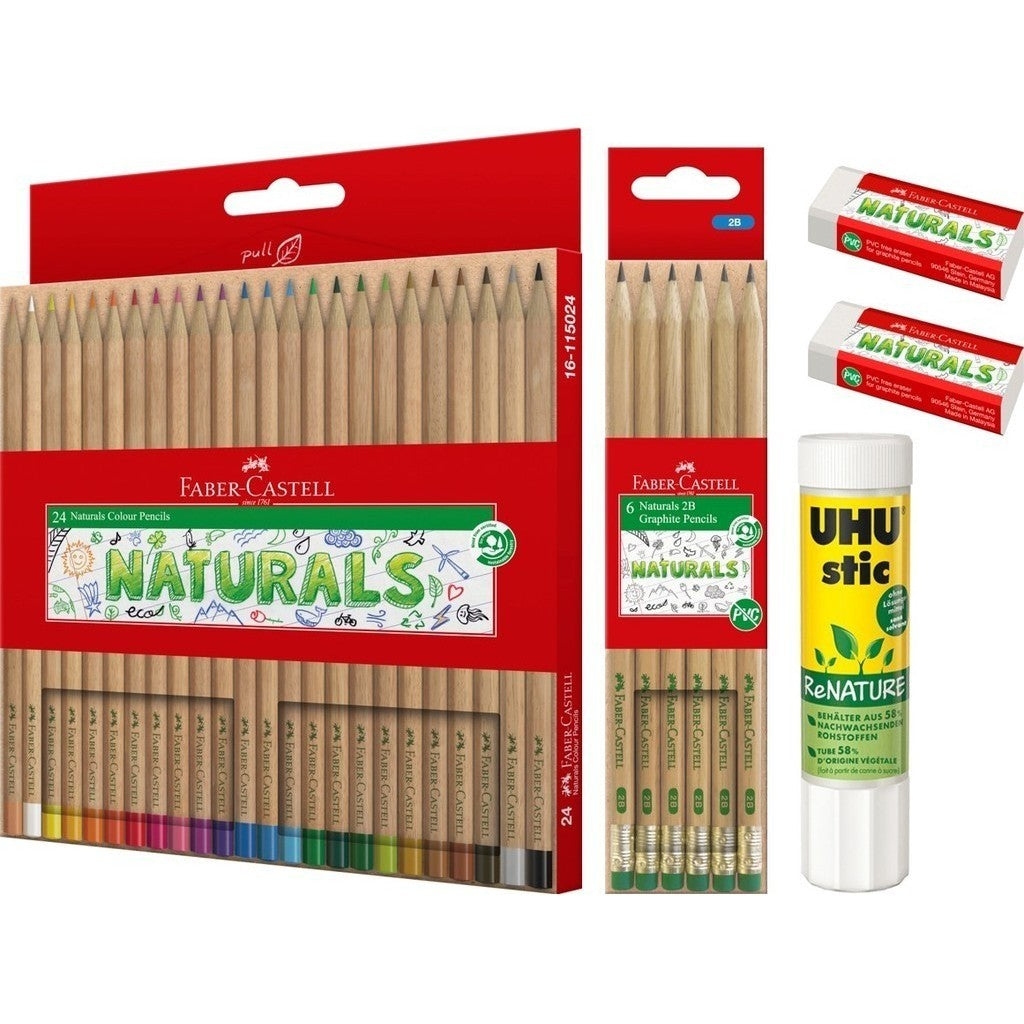 Naturals Stationery Set (Colour Pencils,Pencil,Eraser,Glue)