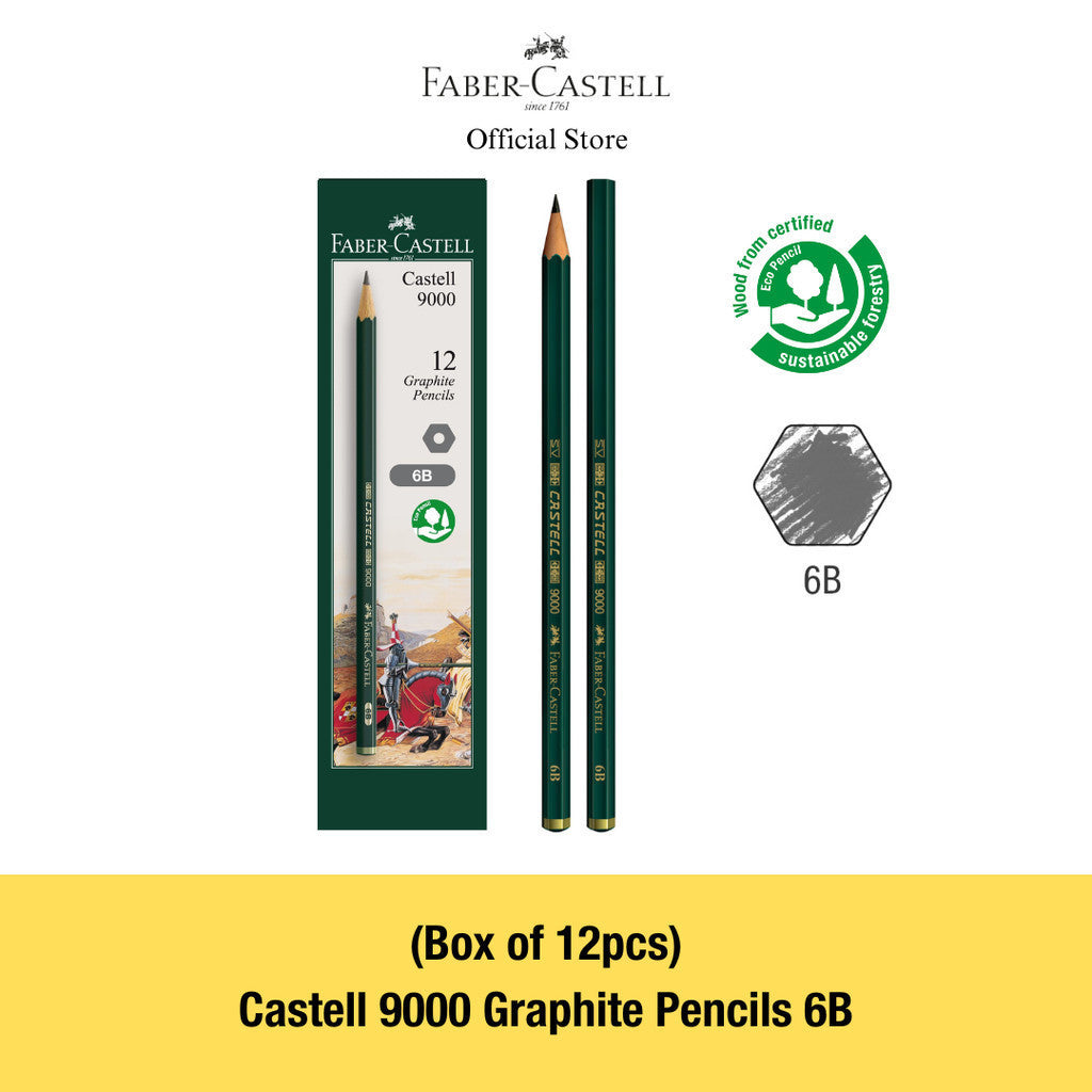 Faber-Castell - Castell 9000 Graphite Pencils Box of 12pcs
