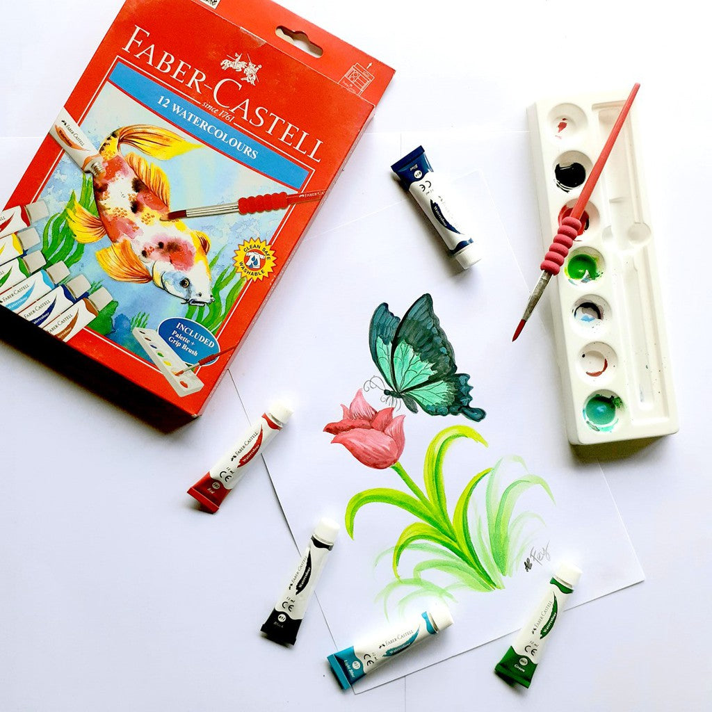 Watercolour Paint Set, 12-colours (with palette and brush)