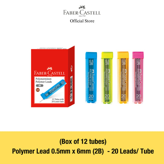 Faber-Castell 2B Super Fine Lead Tubes, 0.5/0.7mm, Box of 12 tubes