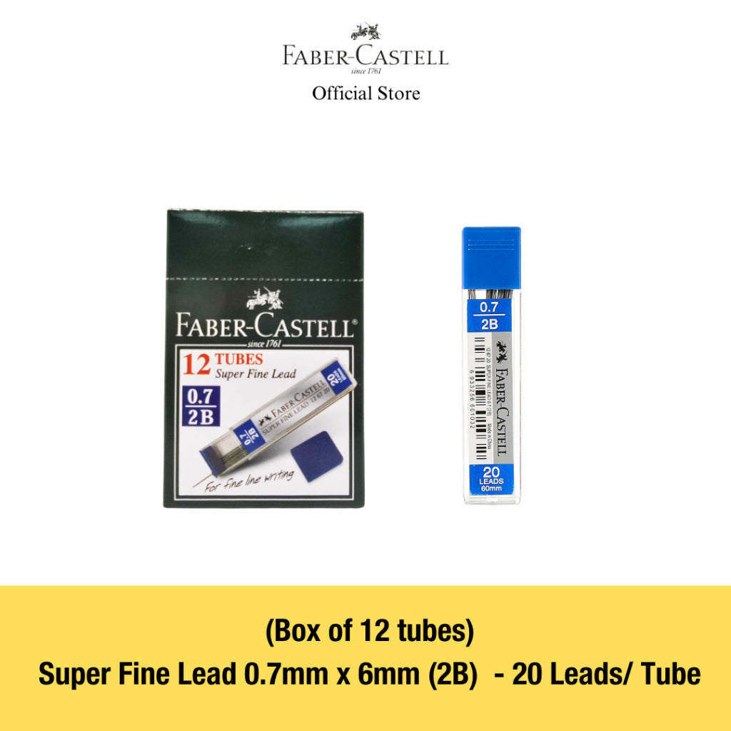 2B Super Fine Lead Tubes, 0.5/0.7mm, Box of 12 tubes