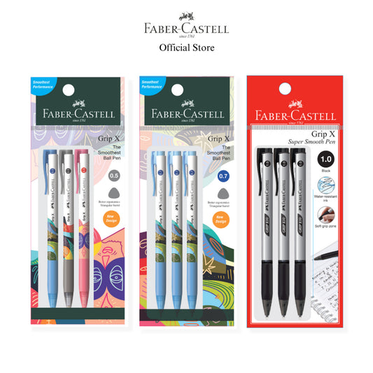 Grip X Ball Pen X5 (0.5mm) X7 (0.7mm) X10 (1.0mm) Pack of 3 - Blue, Black, Red