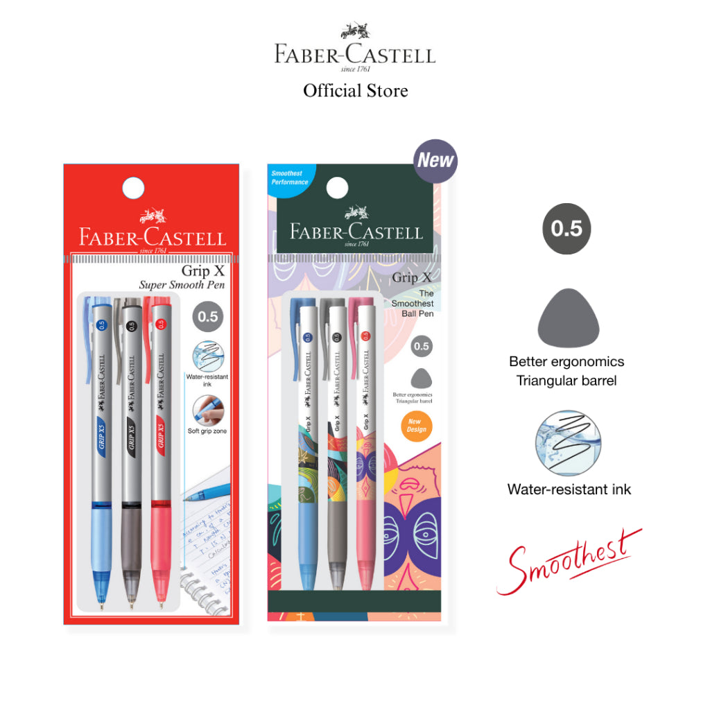 Grip X Ball Pen X5 (0.5mm) X7 (0.7mm) X10 (1.0mm) Pack of 3 - Blue, Black, Red