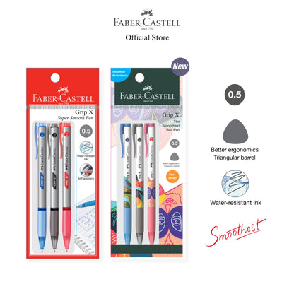 Grip X Ball Pen X5 (0.5mm) X7 (0.7mm) X10 (1.0mm) Pack of 3 - Blue, Black, Red