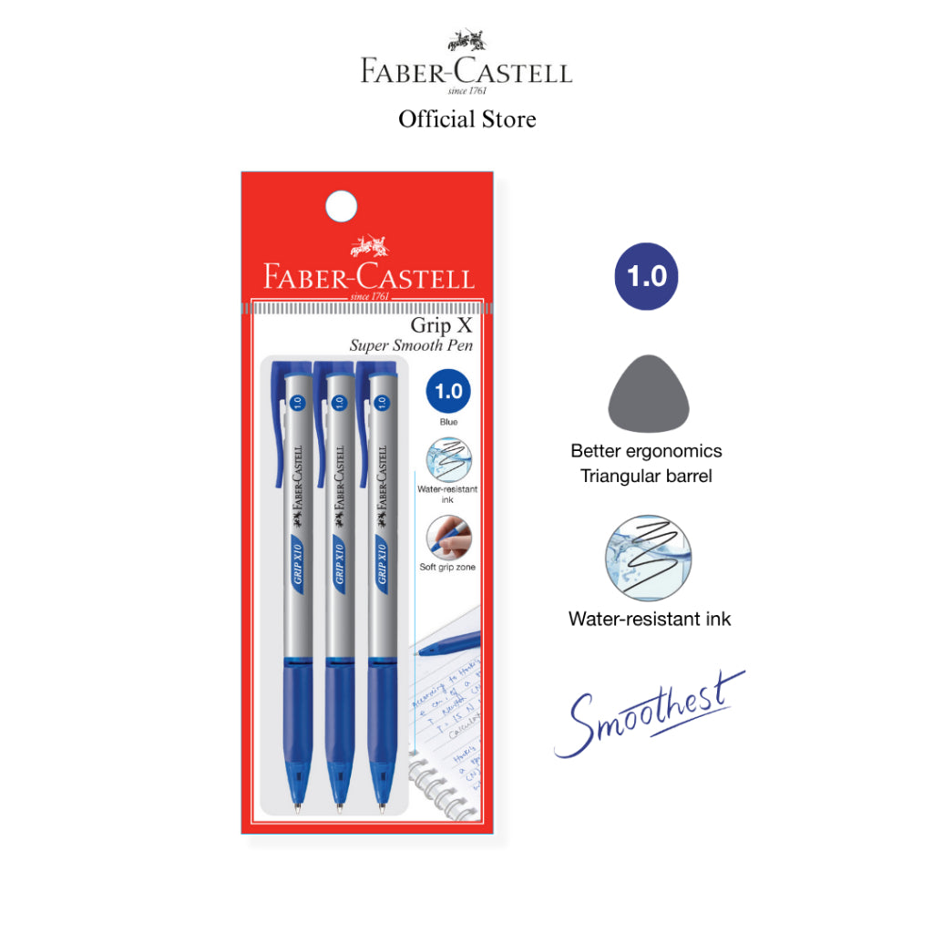 Grip X Ball Pen X5 (0.5mm) X7 (0.7mm) X10 (1.0mm) Pack of 3 - Blue, Black, Red