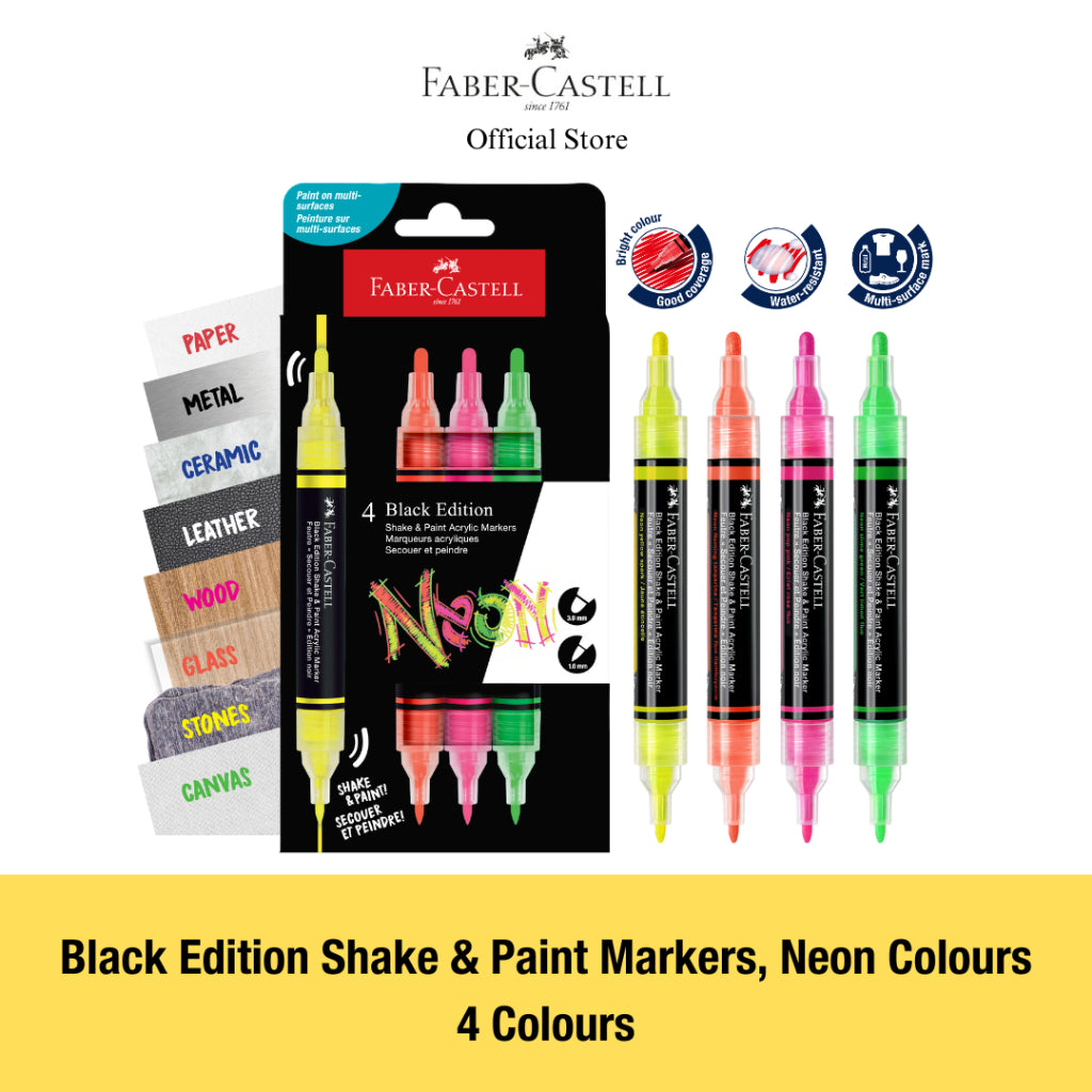 Black Edition Shake & Paint Acrylic Markers, Neon/Classic/Metallic - 4/6 Colours