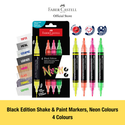 Black Edition Shake & Paint Acrylic Markers, Neon/Classic/Metallic - 4/6 Colours