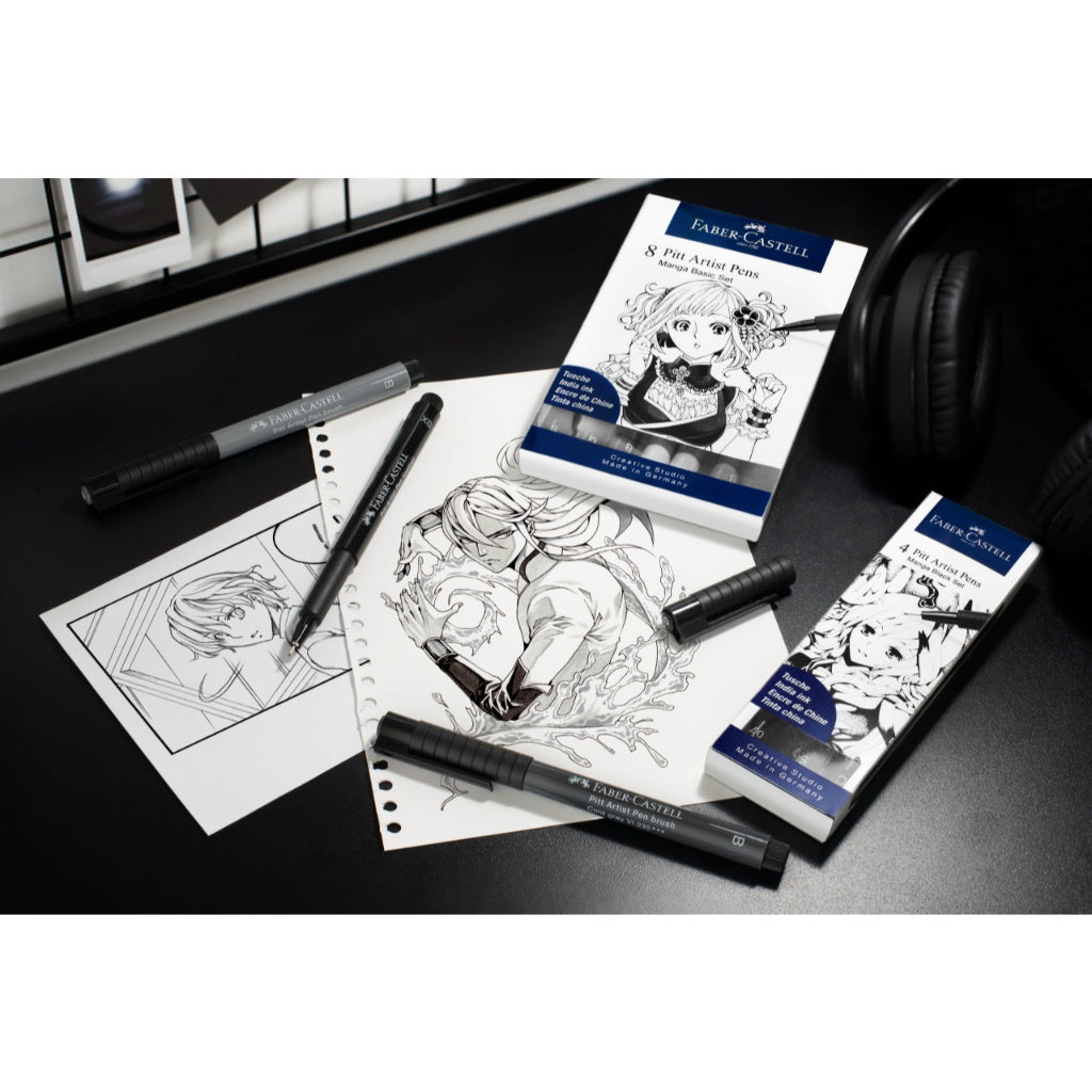 Pitt Artist Pen India Ink Pen, Mange Set, Wallet of 4