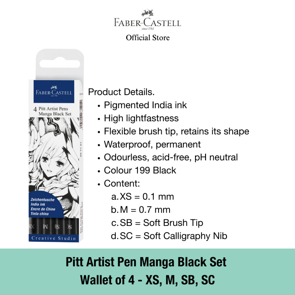 Pitt Artist Pen India Ink Pen, Mange Set, Wallet of 4