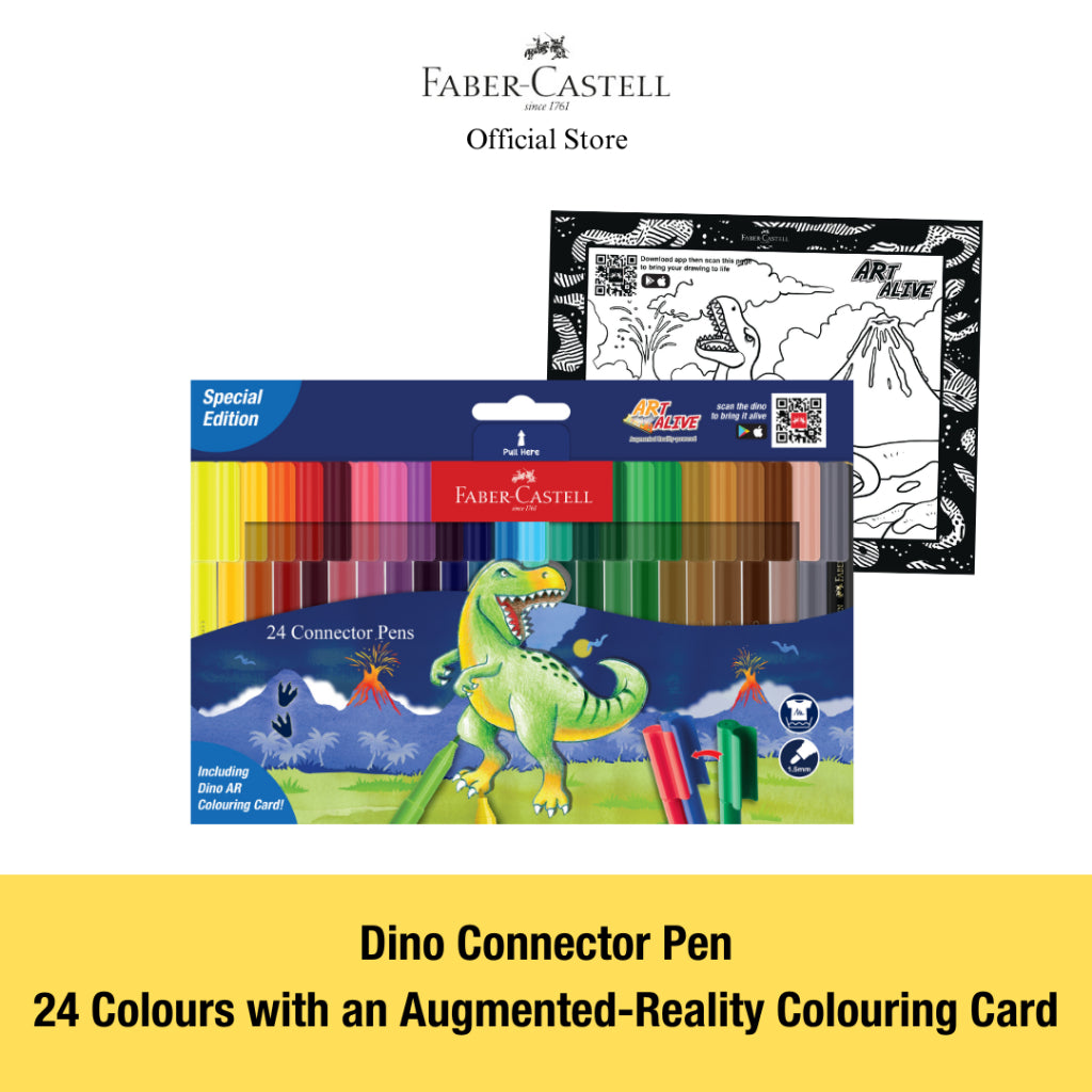 Dino Connector Pen Colouring Set in Cardboard, 24 Colours