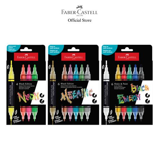 Black Edition Shake & Paint Acrylic Markers, Neon/Classic/Metallic - 4/6 Colours