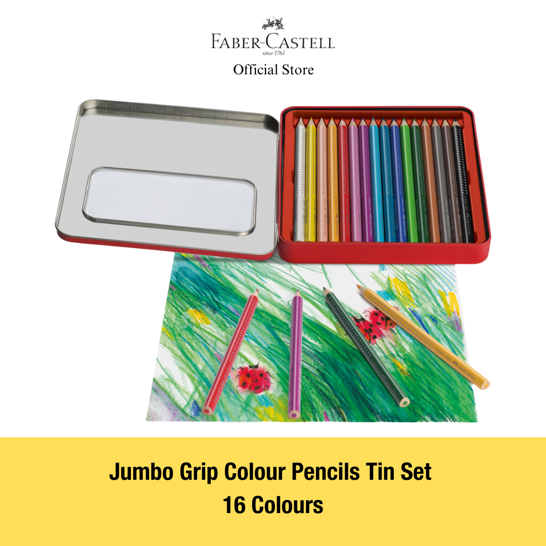 Jumbo Grip Colour Pencils in Metal Tin, 16-pieces